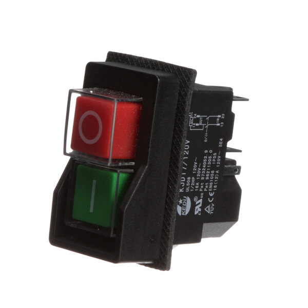 A black and green Doyon Baking Equipment switch with red and green buttons.