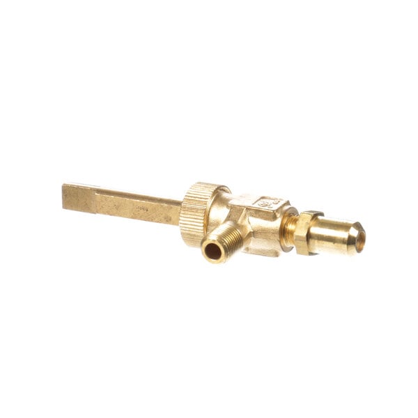 A brass US Range valve assembly with a gold stem.