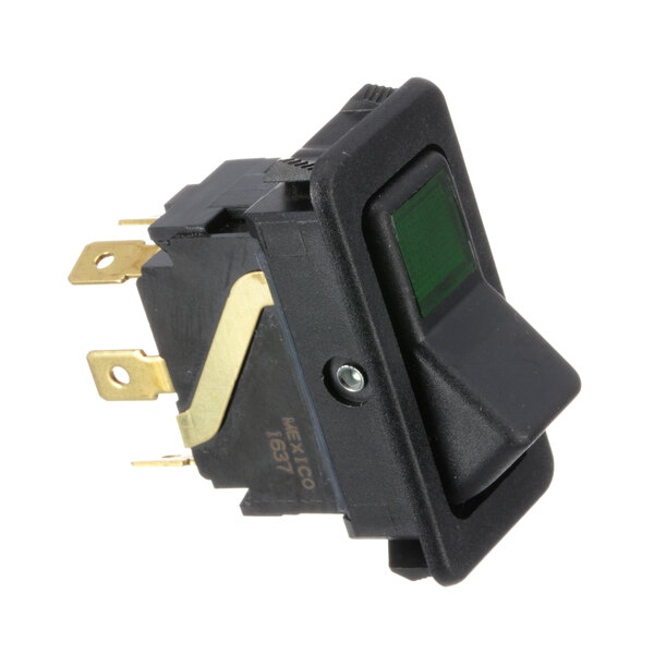A black Groen momentary start switch with a green toggle.