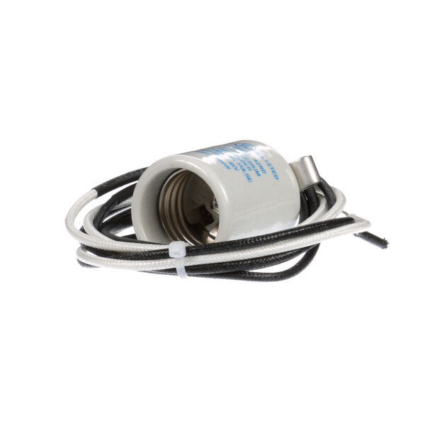 A white Spring USA bulb socket with black and white wires.