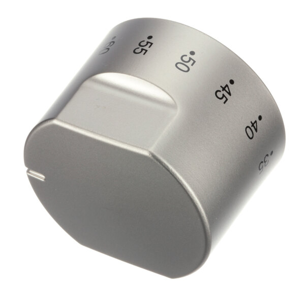 A silver circular timer knob with numbers on it.
