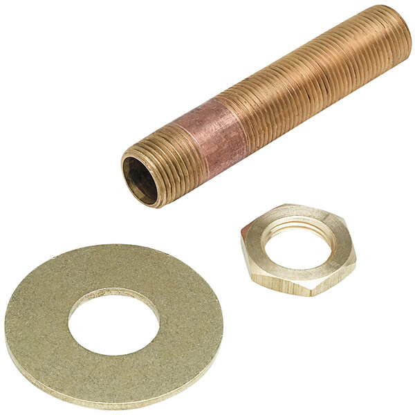 A T&S brass supply nipple with NPT ends.