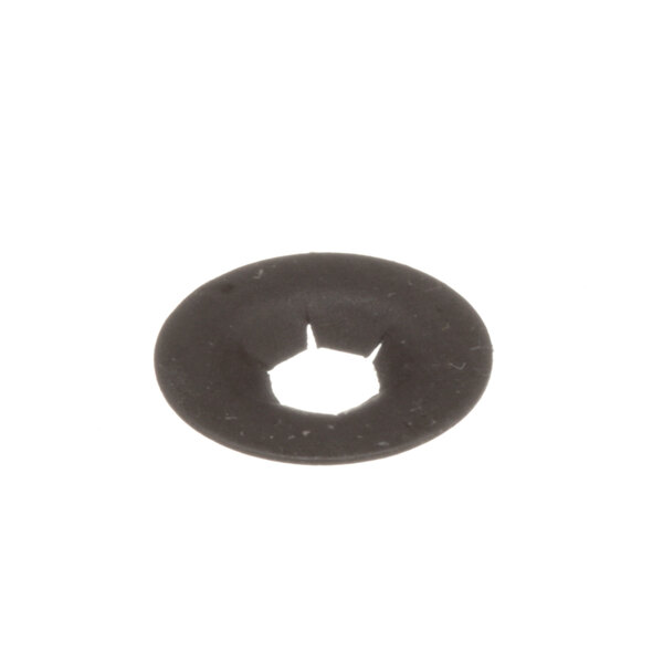 A black round retainer with a hole in the middle.
