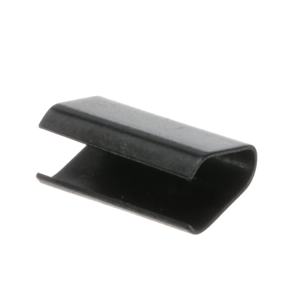 A black plastic clip with metal lever on a white background.