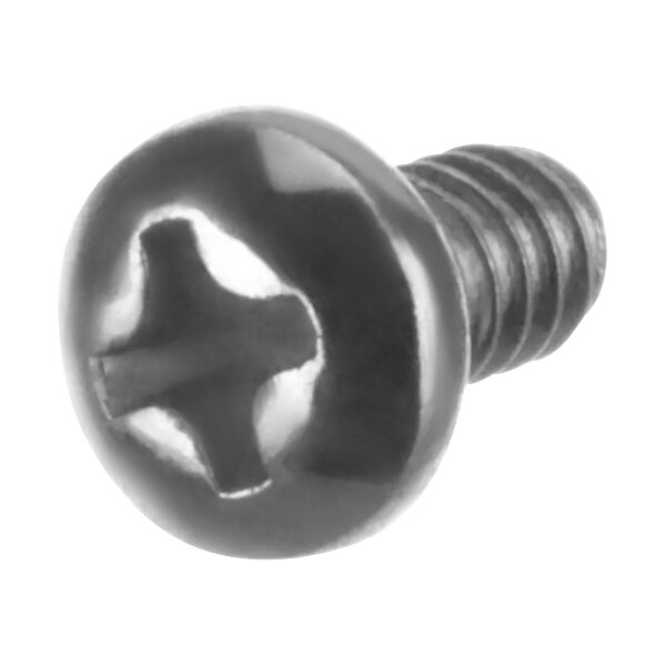 A close-up of an Alliance Laundry pan head screw with a cross.