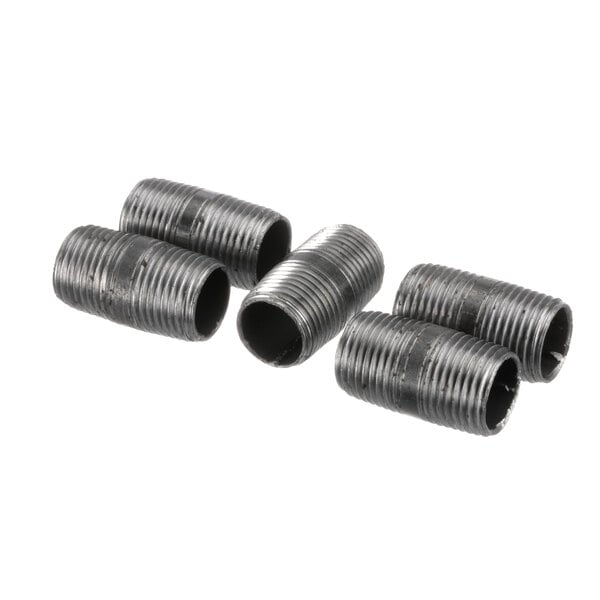 A group of four Vulcan black threaded pipe fittings.