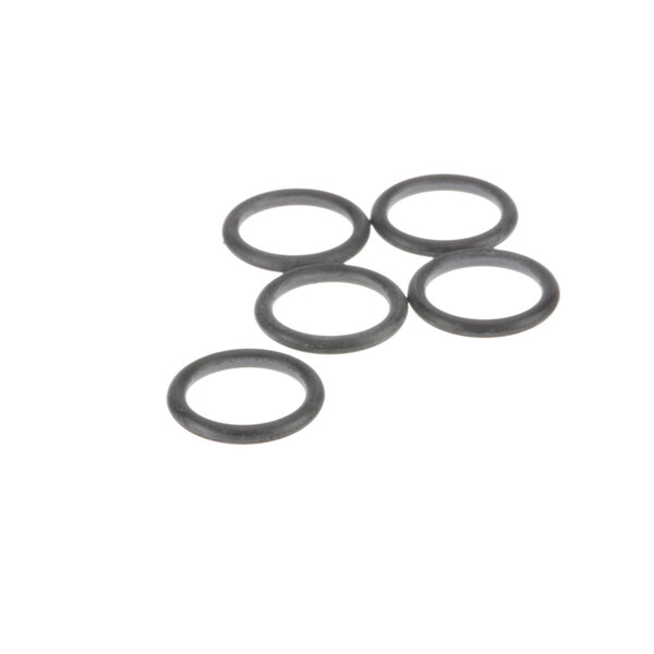 A pack of five black rubber O-rings.
