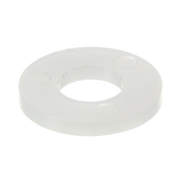 A white round nylon washer with holes.