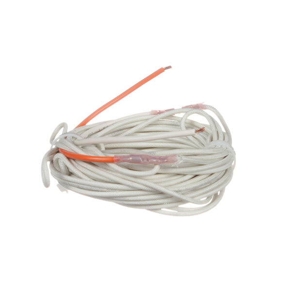 A white cable with orange wires.