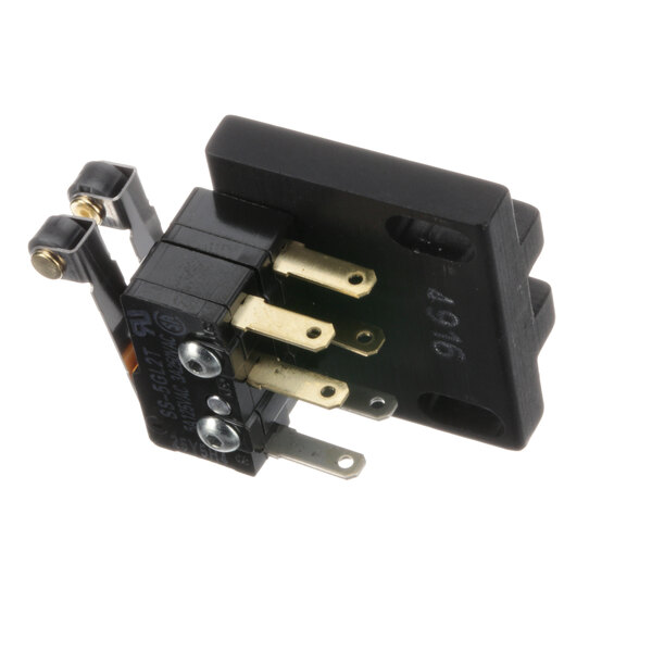 A black electrical valve switch with metal parts.