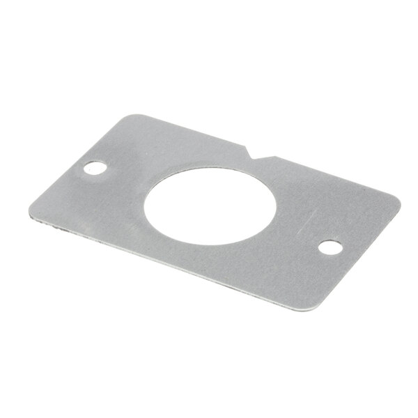 A silver metal True Refrigeration face plate with a hole in it.