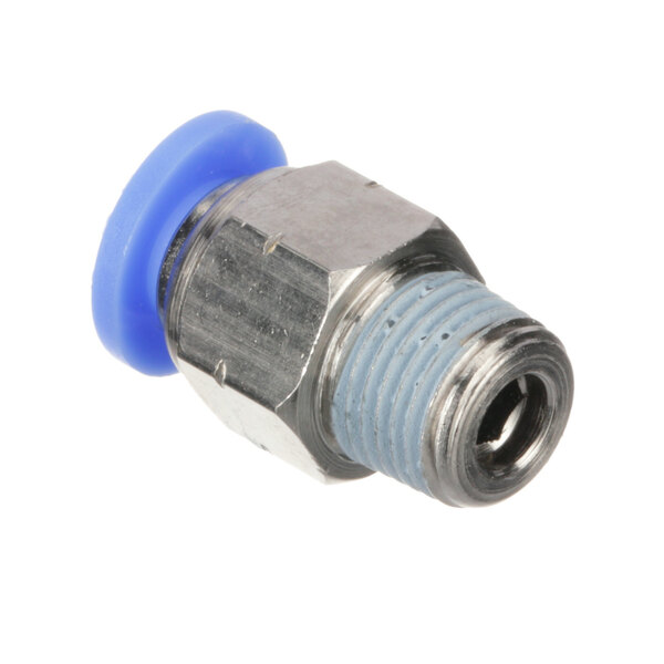A blue plastic threaded connector.