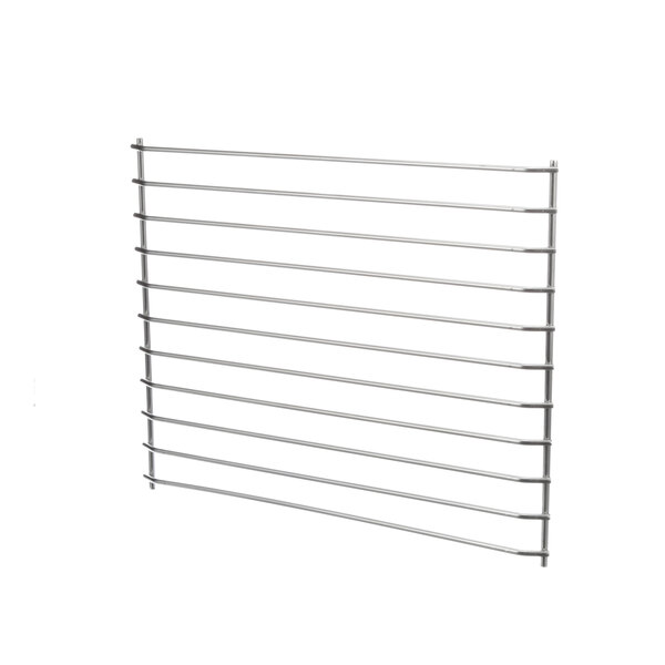 A stainless steel Intek wireform rack with many thin metal bars.