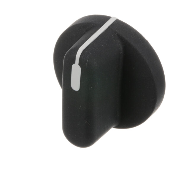 A black knob with white markings on it.