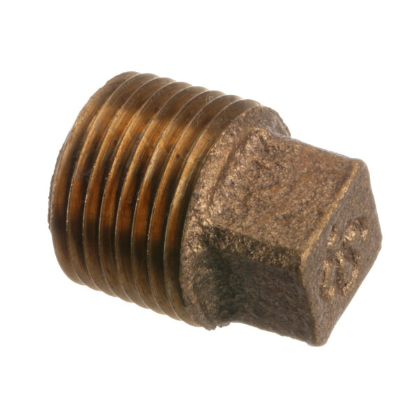 A Vulcan 3/8 inch brass threaded pipe plug nut.