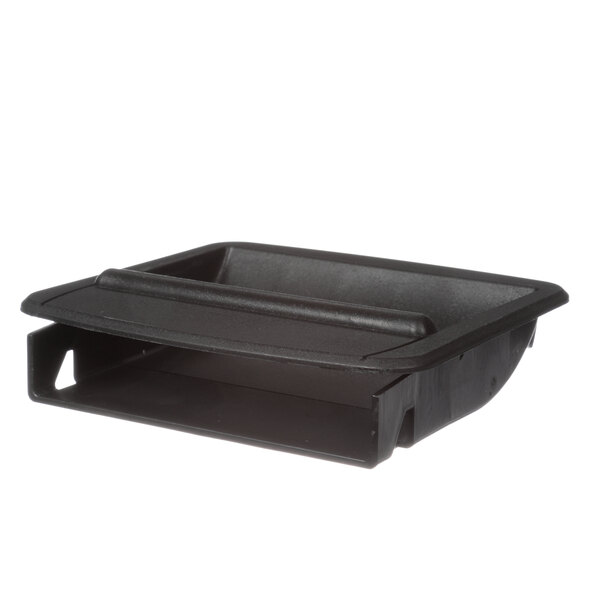 A black rectangular tray with a handle.