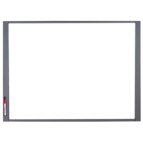 A whiteboard with a black frame.