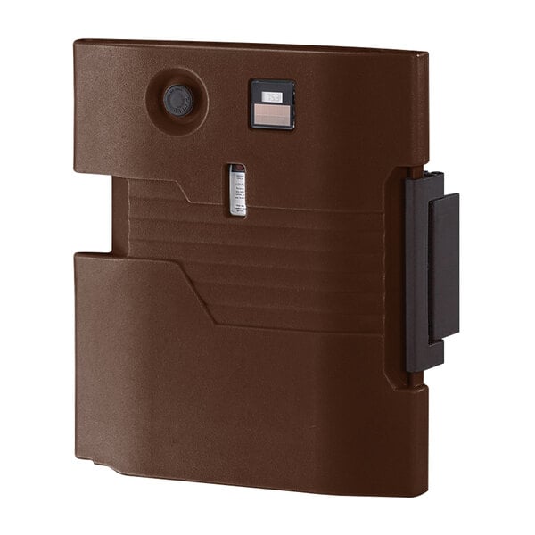 A dark brown plastic door for a Cambro Camcarrier with a black handle.