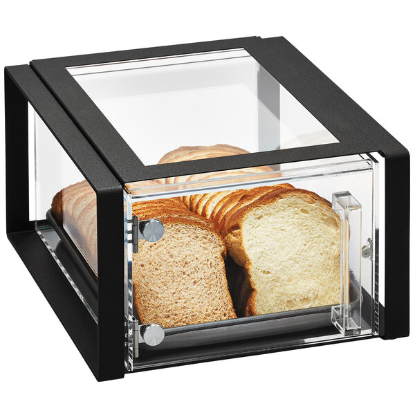 A Vollrath acrylic pastry display case with bread inside.