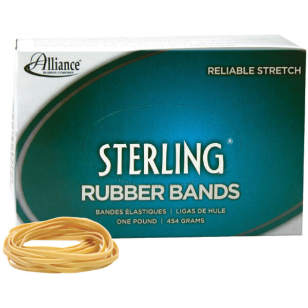 A box of Alliance Sterling rubber bands.