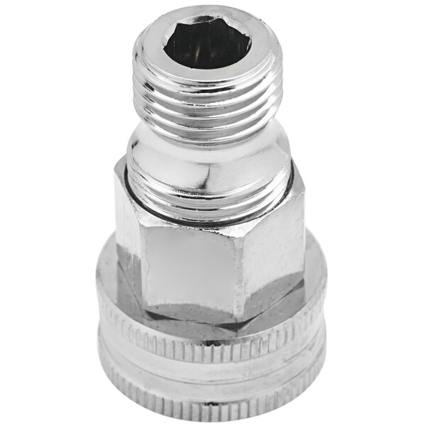 A T&S stainless steel female adapter with a hexagonal metal nut.