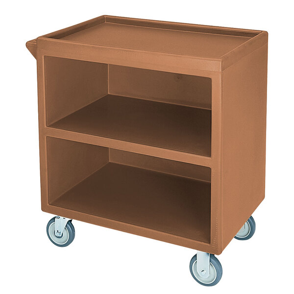 A coffee beige Cambro utility cart with wheels.