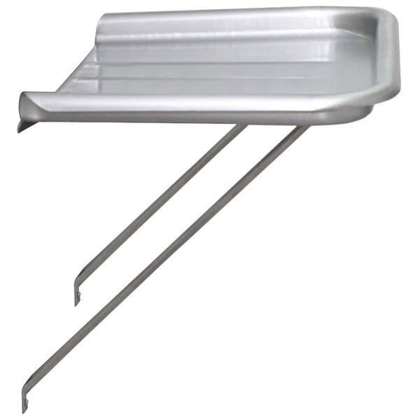 A silver stainless steel detachable drainboard with metal legs.