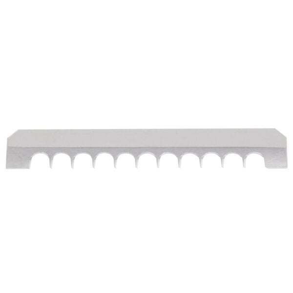 A white metal rectangular blade with many holes.