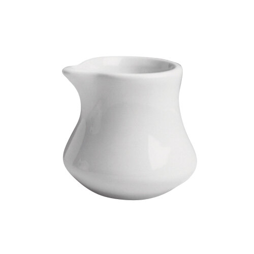 A white ceramic pitcher with a handle.