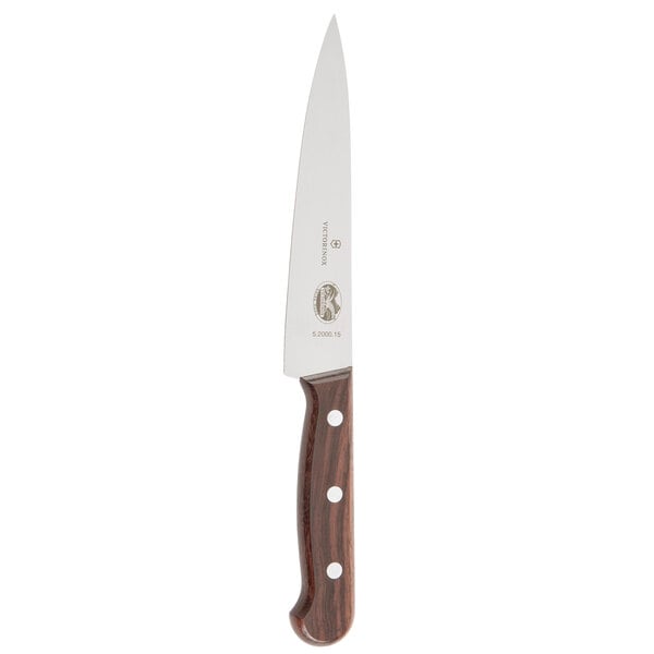 A Victorinox 6" Chef Knife with a rosewood handle.