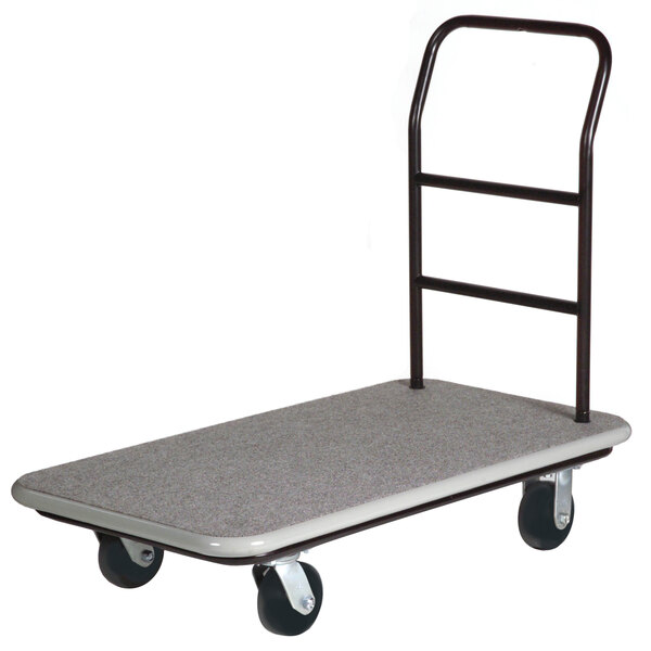 A CSL gray carpet utility cart with a handle.