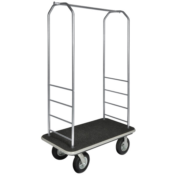 A black metal CSL luggage cart with metal bars and wheels.