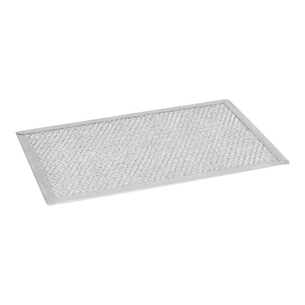 A close-up of a silver mesh rectangular filter.