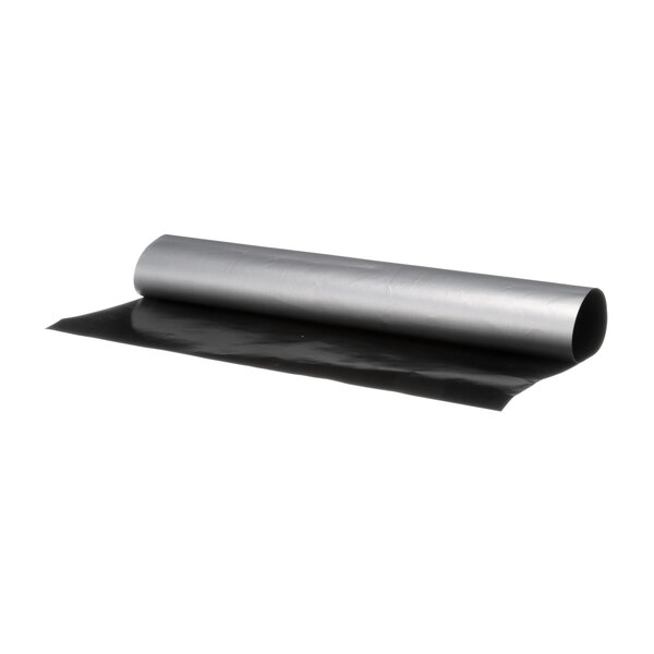 A roll of black Teflon sheet on a white background.