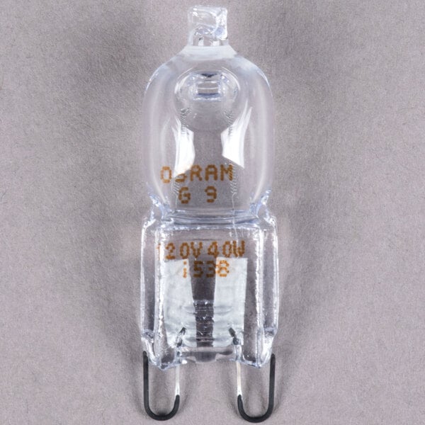 A TurboChef 25 watt light bulb with black metal rings and the word "dahr" on it.