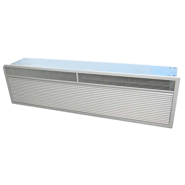 A long white rectangular metal box with a vent.