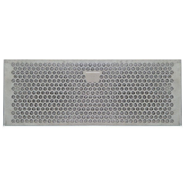 A close-up of a stainless steel grid with holes.