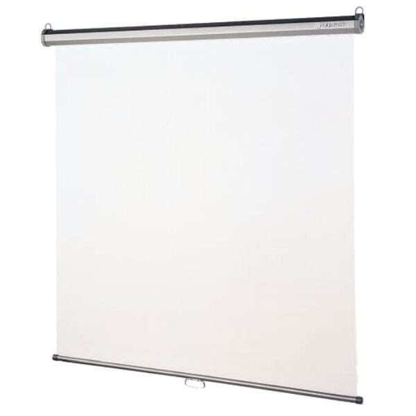 A white screen with a metal rod.