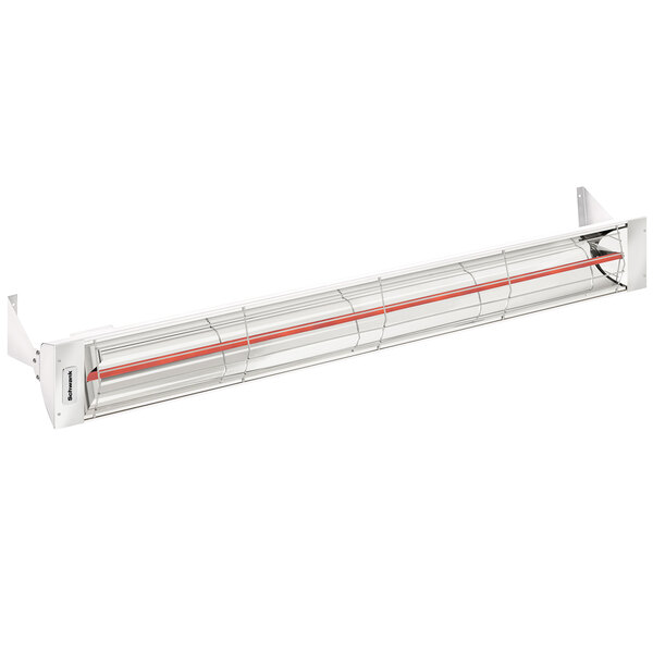 A white rectangular Schwank electric patio heater with red lines.