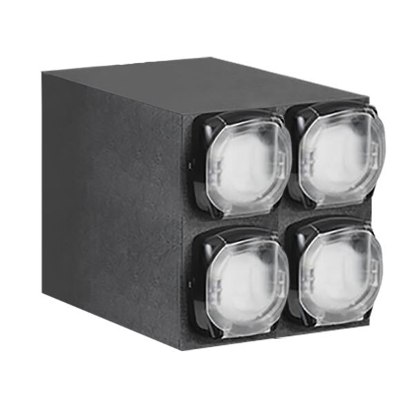 A black box with four round clear lights.