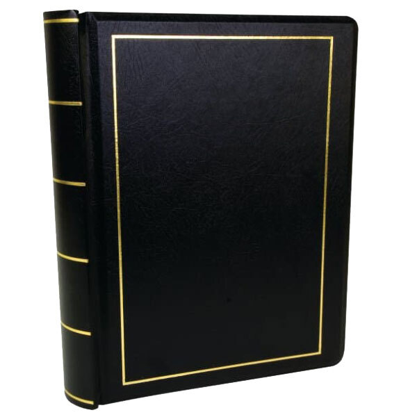 A black leather Wilson Jones minute book with gold trim.