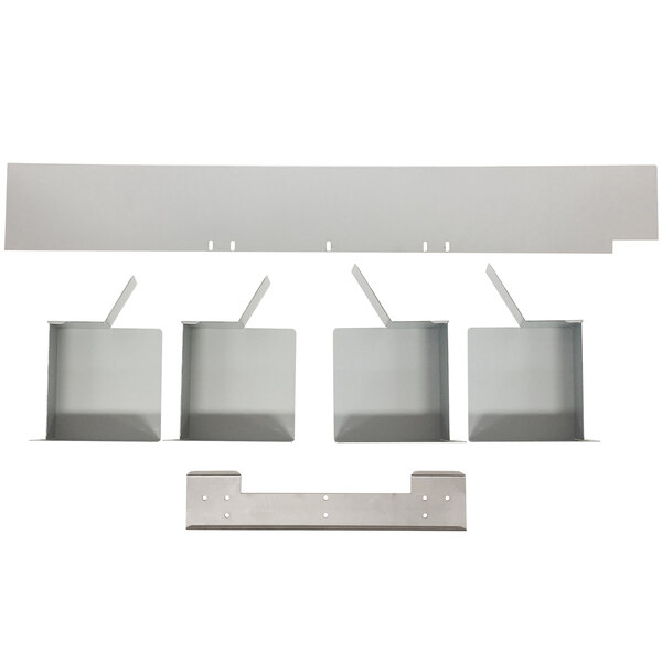 A set of metal brackets with holes in a white rectangular border.