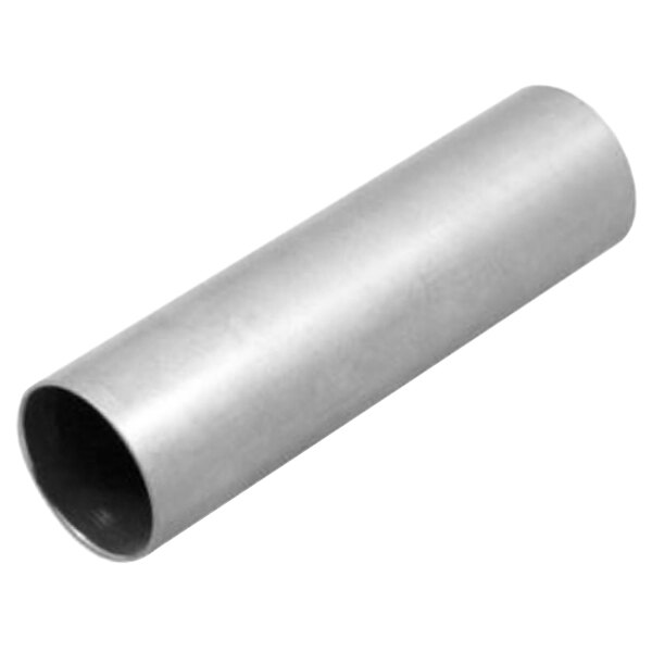 A silver stainless steel overflow pipe.