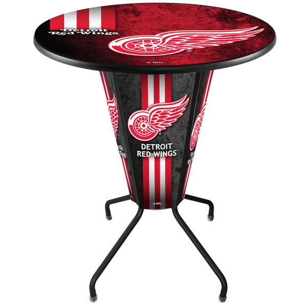 A Holland Bar Stool Detroit Red Wings pub table with the logo on the top.