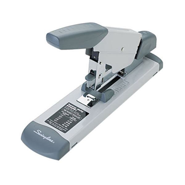 A Swingline 39002 Platinum Deluxe Heavy-Duty Stapler with a grey handle and black label.