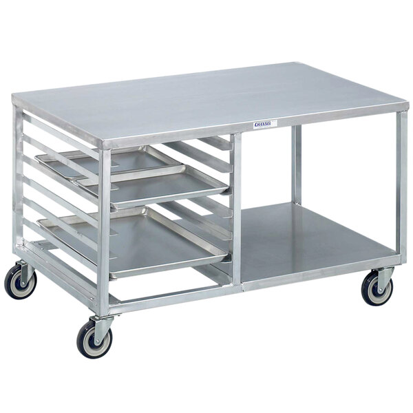 A Channel aluminum convection oven stand with shelves.