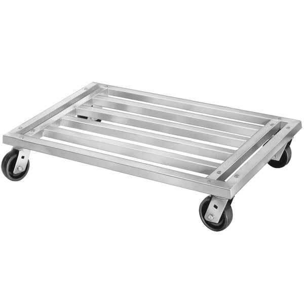A Channel MD2442 aluminum dunnage rack with black wheels.