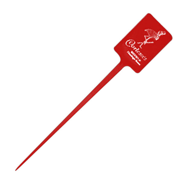 A red plastic rectangular paddle with a white logo.