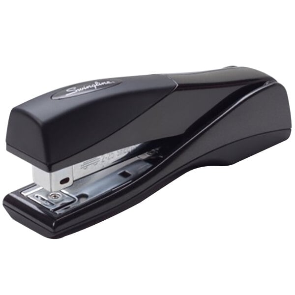 A black Swingline Optima Grip stapler with silver metal accents.