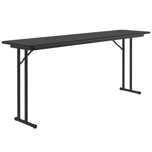 A Correll black rectangular seminar table with off-set legs.